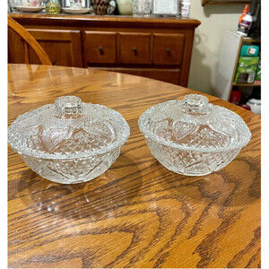 Crystal Candy Dishes Bowls With Hearts Vintage Set of 2